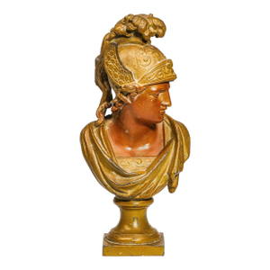 Cast Metal Painted Warrior Bust Antique Victorian Statue Sculpture Home Decor Grand Tour Style