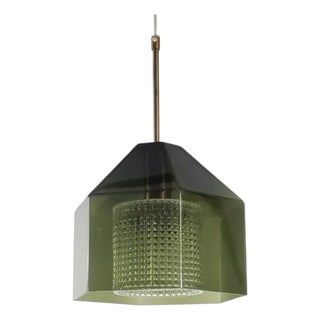 Mid-Century Modern Scandinavian Glass and Brass Ceiling Light attributed to Carl Fagerlund for Orrefors, Sweden, 1960s For Sale