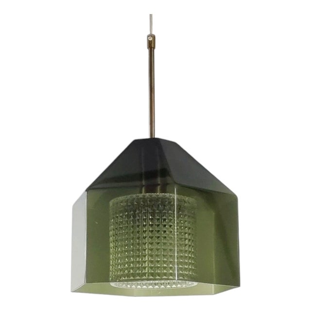Mid-Century Modern Scandinavian Glass and Brass Ceiling Light attributed to Carl Fagerlund for Orrefors, Sweden, 1960s For Sale