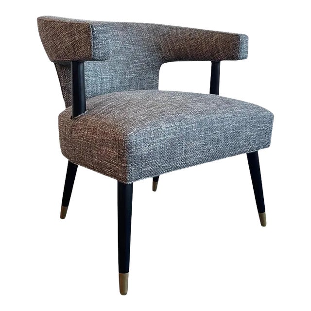1950s Mid-Century Modern Upholstered Barrel Back Accent Chair For Sale