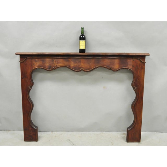 Antique Italian Provincial Carved Serpentine Scalloped Antiqued/Distressed Walnut French Country Fireplace Mantel with...