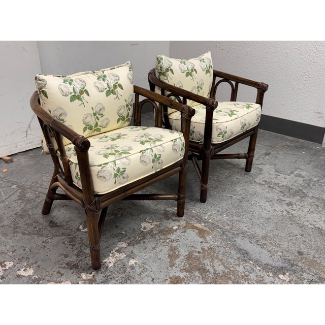 Contemporary McGuire Furniture Barrel Back Bamboo Armchairs, Pair Vintage For Sale - Image 3 of 12