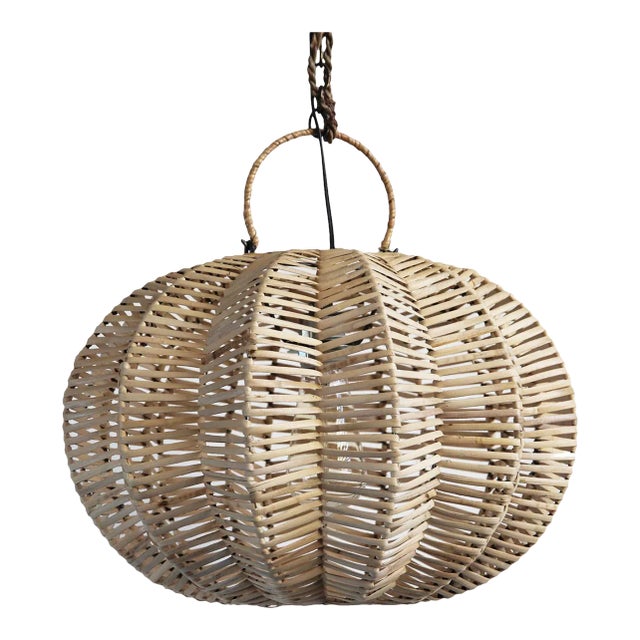 Split Raw Rattan Pumpkin Pendant Light 16" For Sale