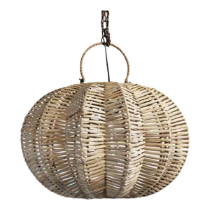 Split Raw Rattan Pumpkin Pendant Light 16"