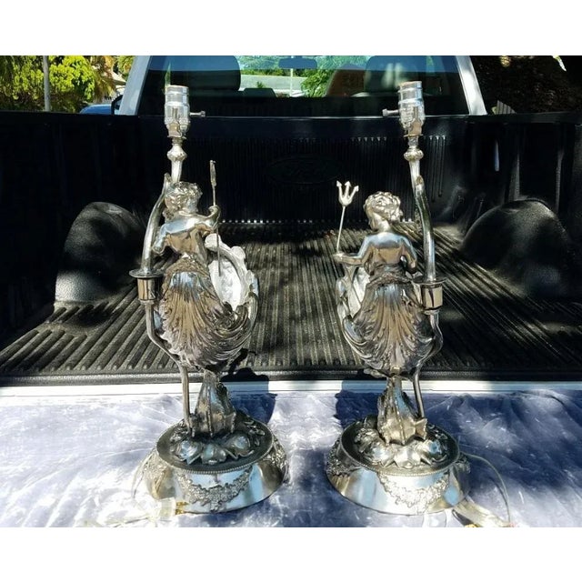 1960's Vintage Putti & Triton Nautical Lamps- A Pair For Sale - Image 4 of 12