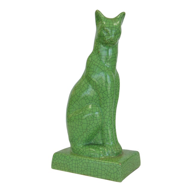 Deco Vintage Celadon Green Cat For Sale
