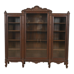 R. J. Horner Style Antique Victorian Carved Oak Triple Bookcase, Circa 1890s