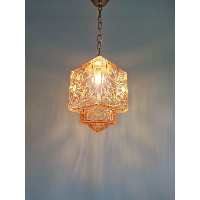 Art Deco Pale Pink Glass Pendant Light, 1930s For Sale - Image 4 of 14