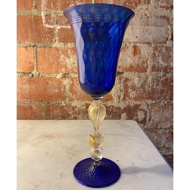 Glass Vintage 1970s Blue Italian Handcrafted Chalice For Sale - Image 7 of 7