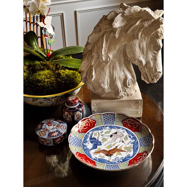 Japonisme Made in Japan Imari Crane Motif Large Bowl For Sale - Image 3 of 18