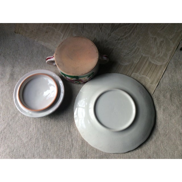 Ceramic Charming French Luneville Faience Butter Crock & Stand - St. Clément "Coq" Pattern, Hand-Painted Rooster Motif For Sale - Image 7 of 10