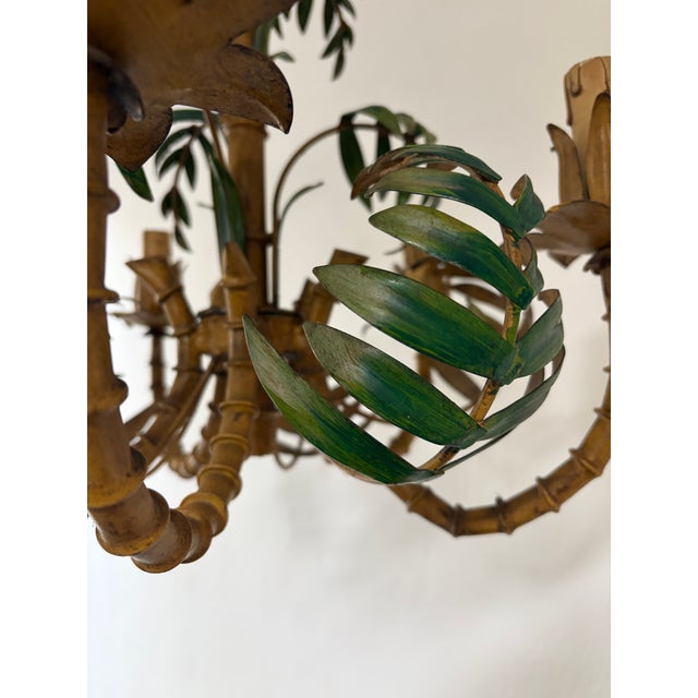 Green 1950 French Tole Faux Palm Tree Five-Light Chandelier Mid Century Modern For Sale - Image 8 of 10