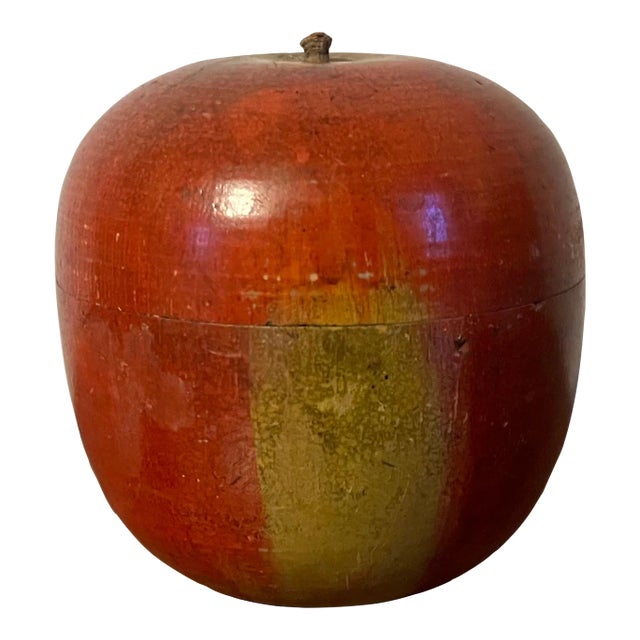 Antique Early 20th Century Paint Decorated Carved Wood Apple Box For Sale