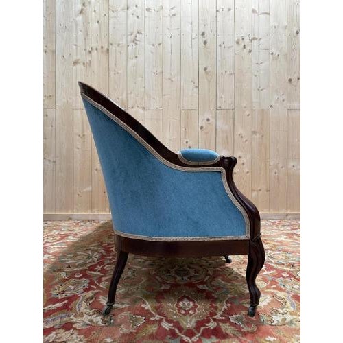 Louis Philippe Sofa in Blue Velvet For Sale - Image 5 of 9