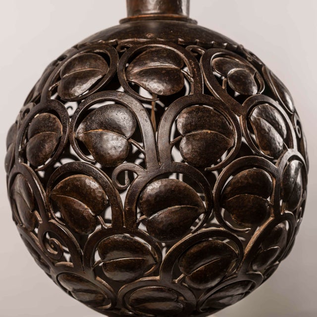 Brown Large Art Deco Wrought Iron Table Lamp by Edgar-William Brandt, 1930s For Sale - Image 8 of 18