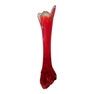 1960s Viking Persimmon Amberina Art Glass Swung Vase Epic Drape Stretch For Sale