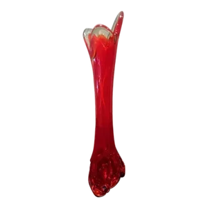 1960s Viking Persimmon Amberina Art Glass Swung Vase Epic Drape Stretch