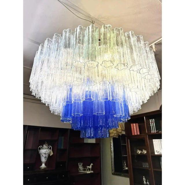 Large Transparent and Blue Tronchi Murano Glass Chandelier by Simoeng for Simoeng For Sale - Image 4 of 7