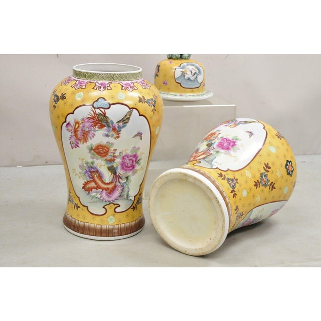 Vintage Chinese Porcelain Large Foo Dog Covered Temple Jar Ginger Jars - a Pair For Sale - Image 9 of 12