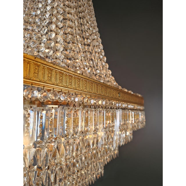 1930s Antique Art Deco Crystal Chandeliers Brass Tiered Chandelier Restored - Set of 3 For Sale - Image 5 of 9