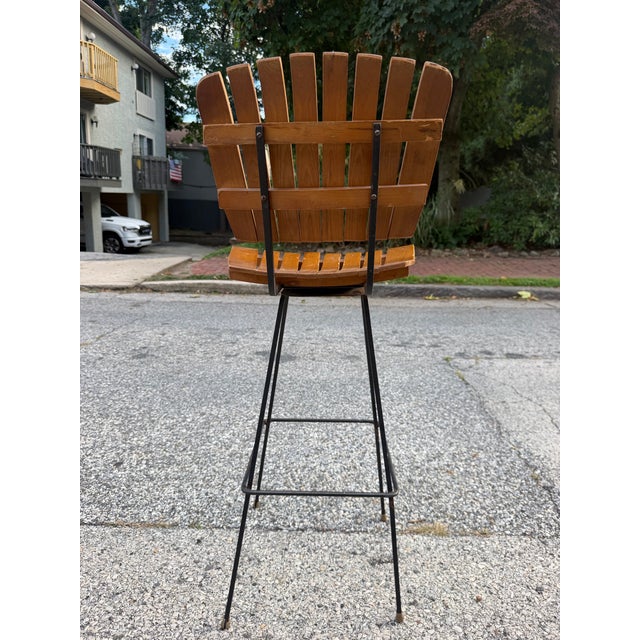 Mid Century Arthur Umanoff Wood Slatted Bar Stool For Sale In Philadelphia - Image 6 of 11