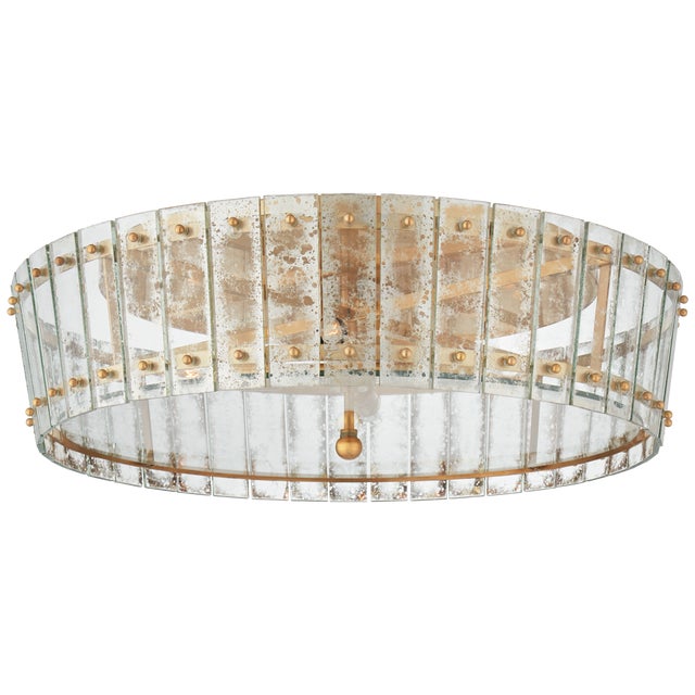 Traditional Carrier & Company for Visual Comfort Signature Cadence Large Single-Tier Flush Mount in Hand-Rubbed Antique Brass with Antique Mirror For Sale - Image 3 of 3