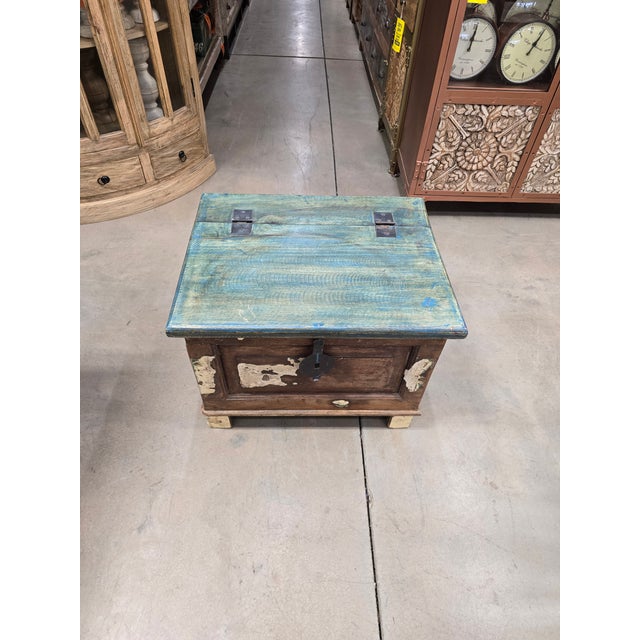 Rustic Industrial Steamer Trunk, Antique Storage / Coffee Table For Sale - Image 3 of 8