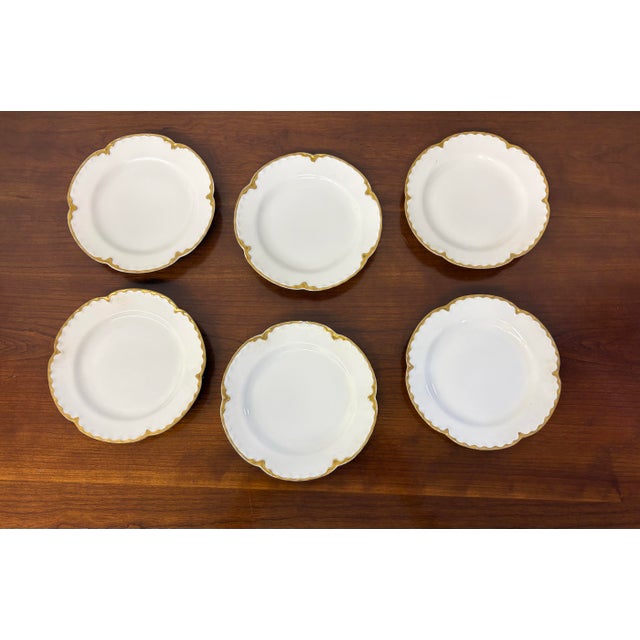 Haviland & Co. Antique French Haviland Limoges 6 Plate Set With Brass Depose Leboullanger Freres Wall Hangers For Sale - Image 4 of 7