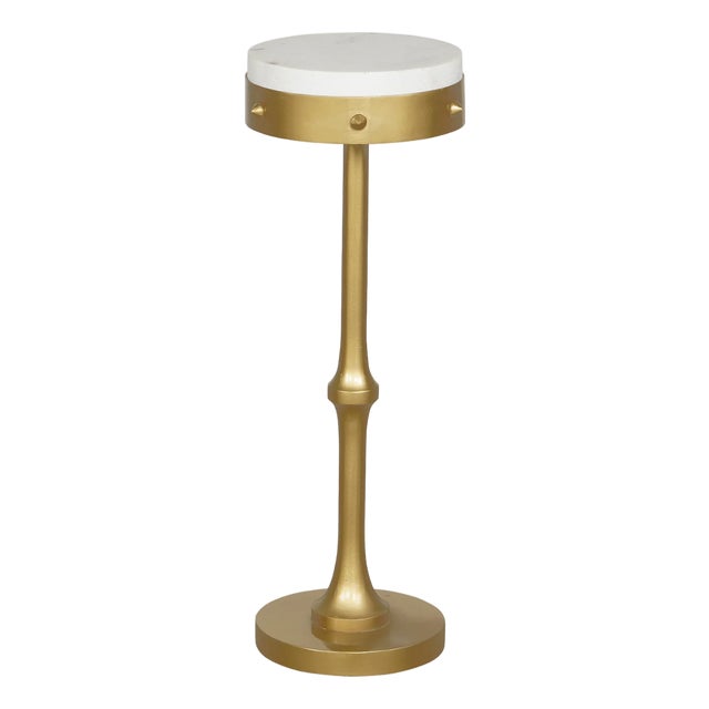 Matthew Izzo Home Chalice Brass Finished Iron and Banswara Marble Top Drinks Table For Sale