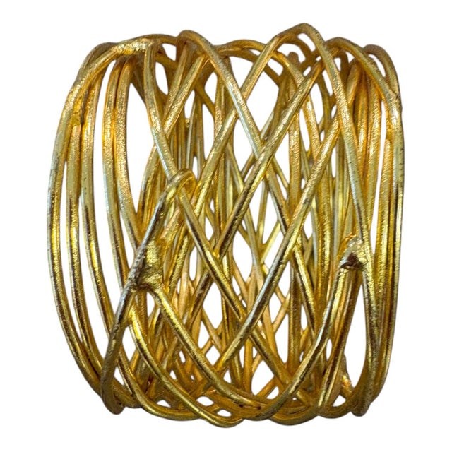 Vintage Sculptural Gold-Tone Woven Metal Napkin Rings – Set of 14 For Sale - Image 4 of 8