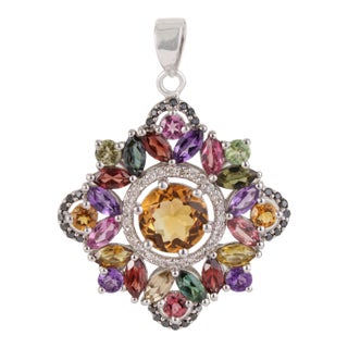 Regent Starburst Maximalist Multi Gemstone Pendant in 925 Sterling Silver - 4.97 TCW For Sale