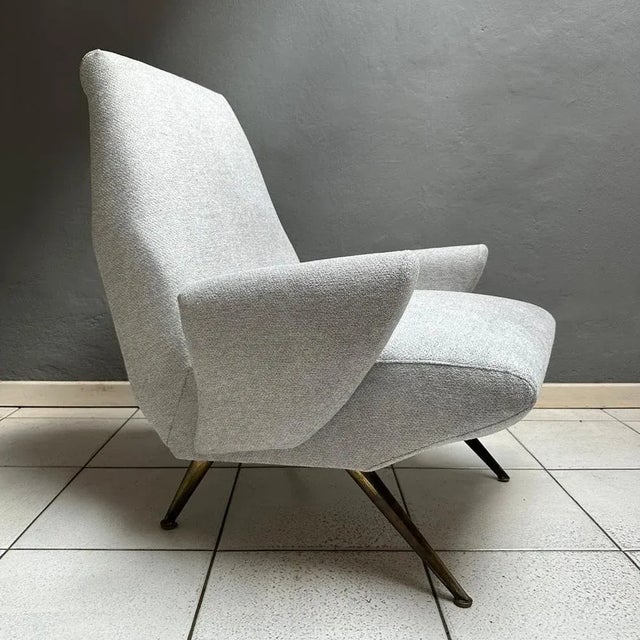 Metal Vintage Fabric & Brass Armchair by Nino Zoncada, 1950s For Sale - Image 7 of 11