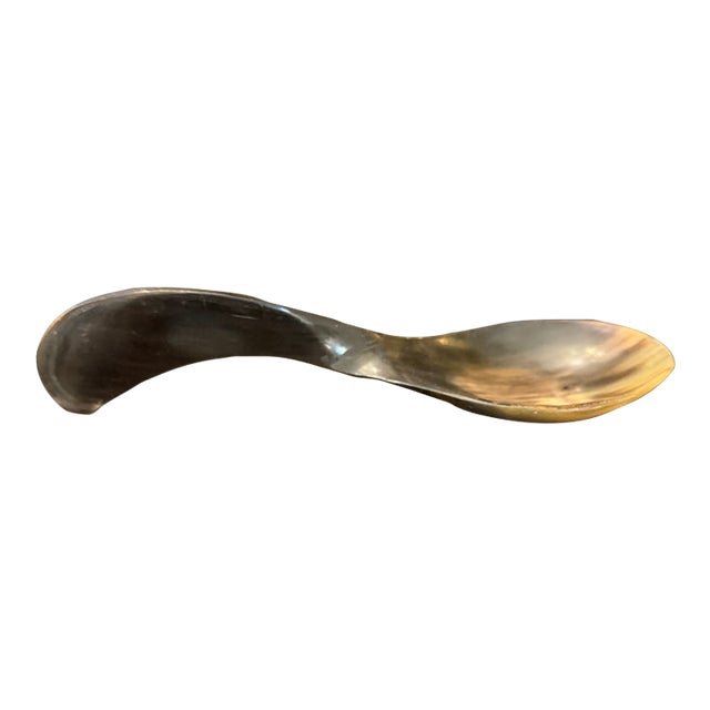 Hand Carved Decorative Horn Spoon With Turned Handle For Sale