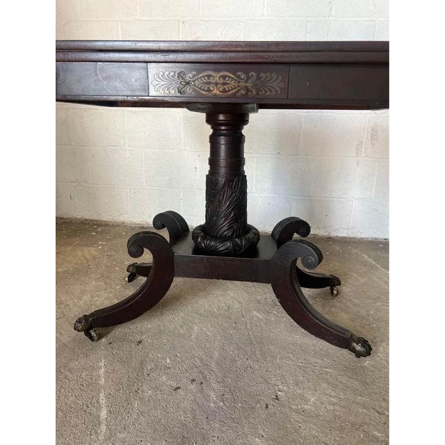 19th Century 19th Century Federal Classical Mahogany Inlaid Carved Console Game Table. For Sale - Image 5 of 11