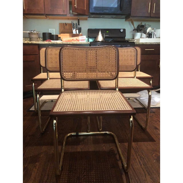 Set Of 6 Marcel Breuer Cesca Chairs Brass With Walnut And Cane Chairish