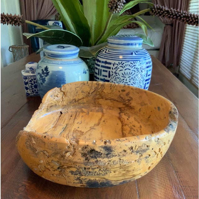 Late 20th Century Large Hand‑Turned Hackberry Wood Live Edge Bowl — 14” Rustic Organic Modern Centerpiece For Sale In New Orleans - Image 6 of 10
