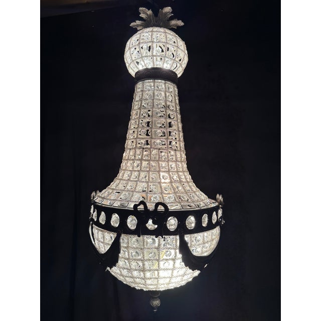 1970 French Charcoal Bronze Crystal Chandelier 1pc For Sale - Image 14 of 15
