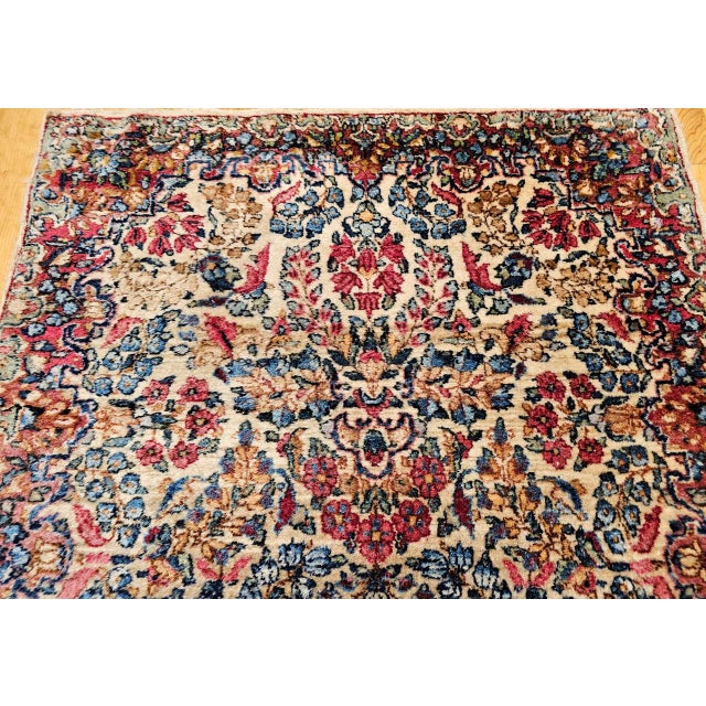 Cream Vintage Persian Kerman Rug, Hand-knotted Wool, Allover Floral Pattern, Ivory & Blue, 3x5 For Sale - Image 8 of 13
