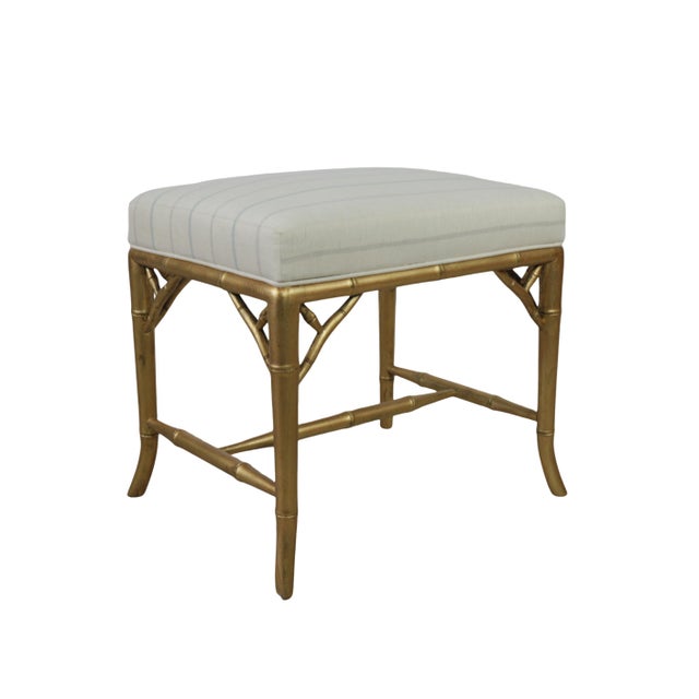 American Vintage Rectangular American Gold-Plated Imitation Bamboo Leg Footstool/Piano Stool/Dressing Stool, For Sale - Image 3 of 9