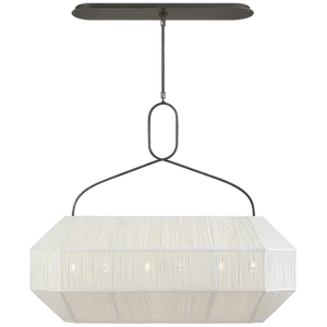 Kelly Wearstler for Visual Comfort Signature Forza Medium Linear Lantern in Bronze with Gathered Linen Shade