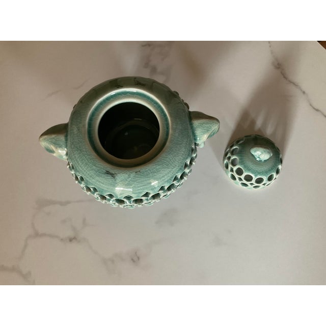 Asian Korean Blue Celadon Style Lattice Design Incense Burner For Sale - Image 3 of 6
