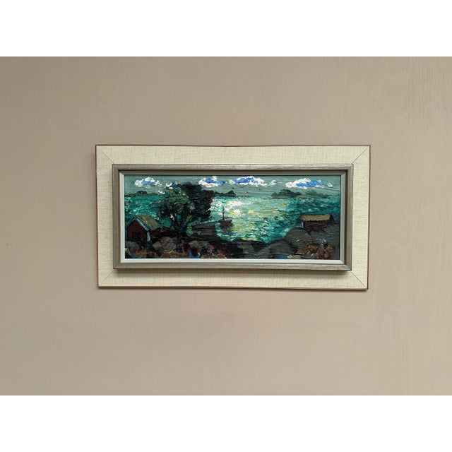 Original Swedish Oil on Canvas – “Coastal Village” by Bertil Wahlberg – Signed – Vintage & Framed – 63 × 34 cm (24.8" ×...