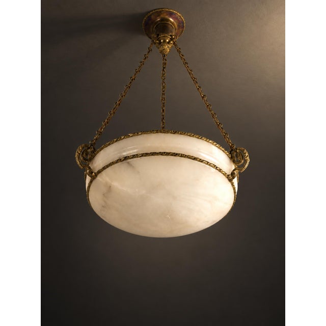 French Art Deco Alabaster and Brass Pendant Light, 1930s For Sale - Image 6 of 6