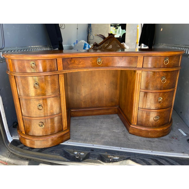 Drexel Heritage Kidney Shaped Burled Wood Executive Desk For Sale - Image 11 of 12