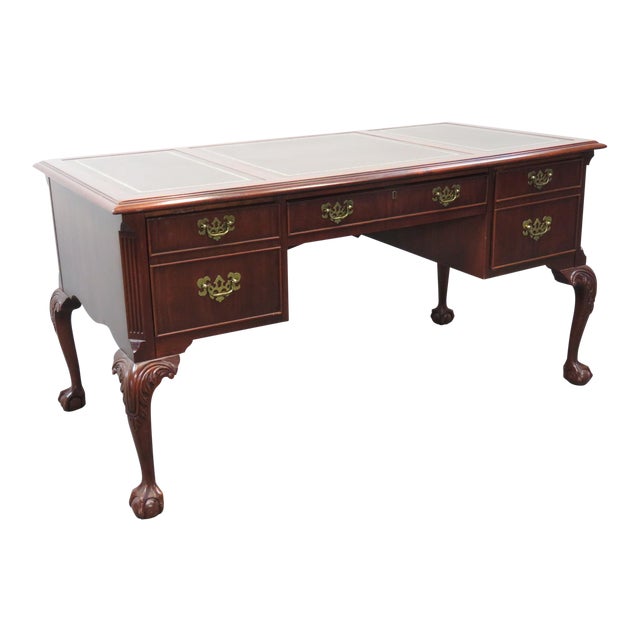 Late 20th Century Hekman Chippendale Leather Top Mahogany Desk Chairish