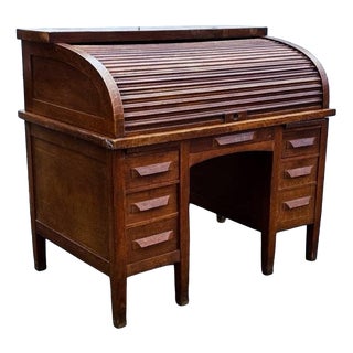 Edwardian Oak Roll Top Desk For Sale