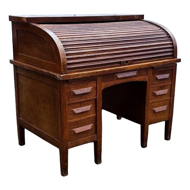Edwardian Oak Roll Top Desk For Sale