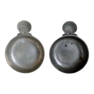 Vintage French Pewter One-handle Wine Tasting Bowls (tastevins) - a Pair For Sale