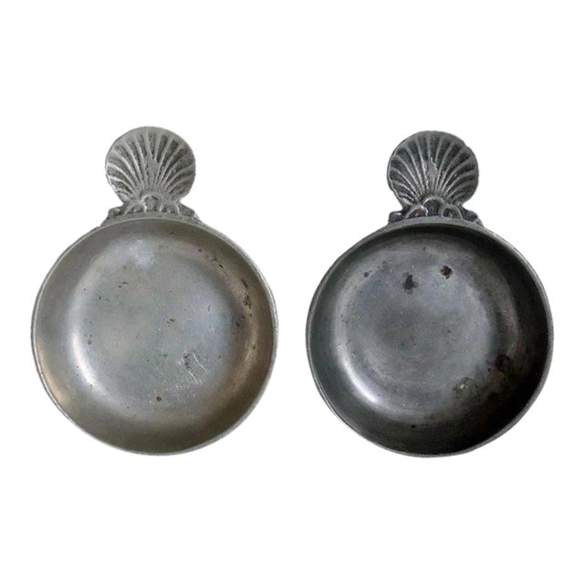 Vintage French Pewter One-handle Wine Tasting Bowls (tastevins) - a Pair For Sale