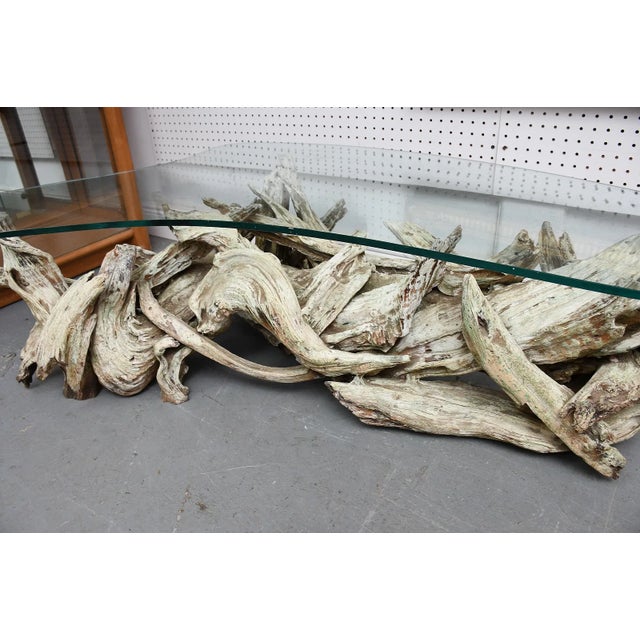 African Kidney Shape Vintage Driftwood Base Table Probably Painted Boomerang Glass Top For Sale - Image 3 of 4